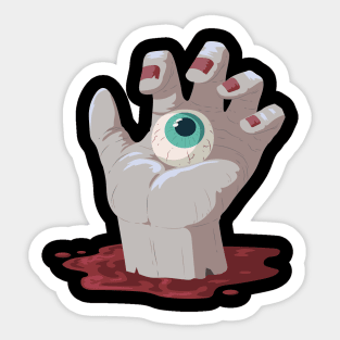 Hand from the grave holds an eye in the hand Sticker